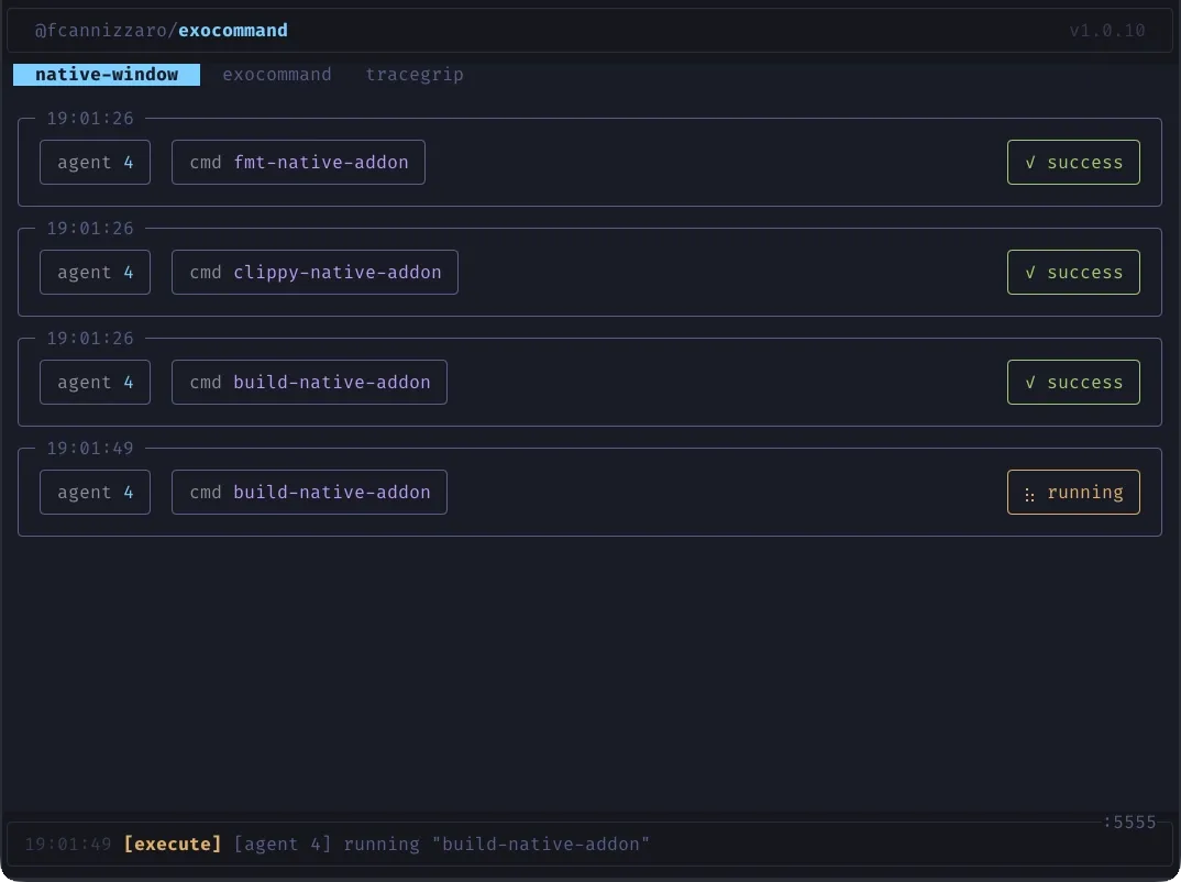exocommand TUI dashboard